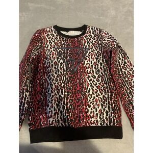 GUESS Sweatshirt Crewneck Girls 14 Fuchsia‎ Black Leopard Animal Print